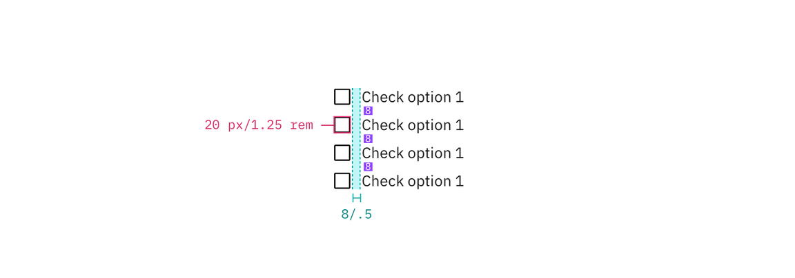 Structure and spacing measurements for checkbox